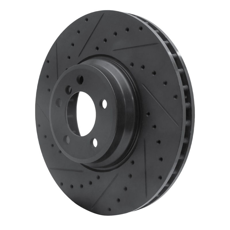 BMW ALPINA B7 Brake Rotor (1) - Front Left - R1 Concepts - Drilled & Slotted - Black - `07-`08